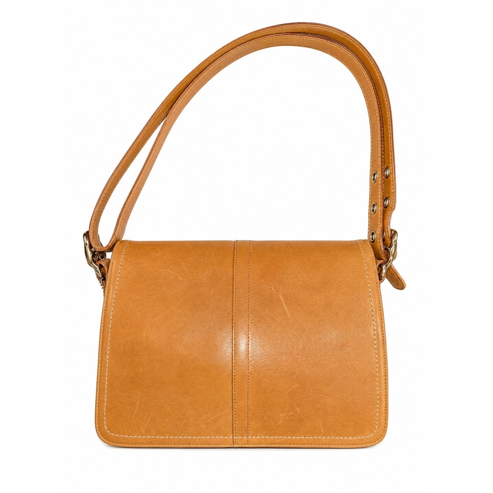 Coach Soho Flap Tan Leather Shoulder Bag Signature Lining